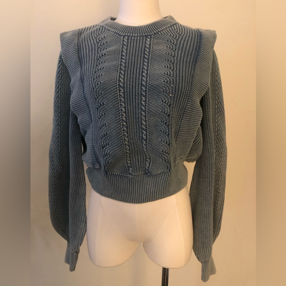 Gorgeous Blue Double Layer Effect Cable Knit Swea… - image 1